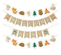 bannière Bienvenue bébé, Bannières de Créatures de bois, Guirlande d'amis d'animaux de Forêt Renard Cerf