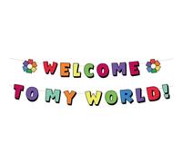 Bannière Bienvenue Dans Mon Monde, Décoration d'Anniversaire sur le Thème Du Dessin Animé Coloré Bannière de Couleur Arc-En-Ciel Adaptée à Une Fête d'Anniversaire à Thème