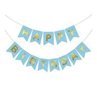 Bannière bleu clair « Happy Birthday » - Lettres en feuille d'or de qualité supérieure - Décorations d'anniversaire élégantes pour garçons, hommes et femmes - Guirlande en papier cartonné réutilisable