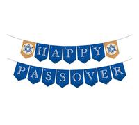 Bannière bleue « Happy Passover » à suspendre - Guirlande de lettres en papier pour pesach Seder Festival juif judaïsme fête décoration d'intérieur