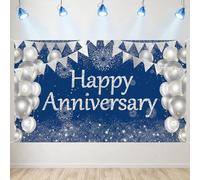 Bannière bleue « Joyeux anniversaire », décorations de panneau d'anniversaire de mariage, fournitures de décoration de bannière suspendue d'église pour événements tels que fiançailles, mariage