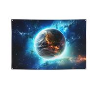 Bannière bleue « Terre dans l'espace » - Décoration de fête d'anniversaire - Photographie - Bannières et panneaux - Décoration murale - Bannière de fête - 180 x 119 cm