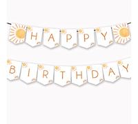 Bannière bohème « Happy Birthday » inspirée du premier voyage autour du soleil - Bannière d'anniversaire bohème - Décorations de fête bohème hippie soleil soleil bohème - Fournitures de fête prénatale
