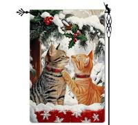 Bannière Bonjour hiver chat mignon vœux d'hiver extérieur drapeaux fête | d'anniversaire 30x45cm pelouse drapeaux Durable Drapeau De Jardin pour Jardin fête Toutes les saisons