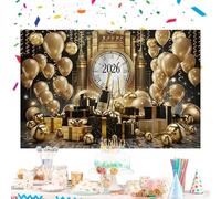Bannière Bonne Année 2026 - Fònd XXL Noir Or | Décoration Du Nouvel An 210x150cm | Grand Mur De Photos Pour Fête, Affiche En Tissu De Décoration Du Nouvel An Pour La Maison, Le Bar Et Le Bureau