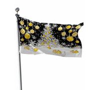 Bannière Boules de Noël noires et jaunes, sapin de Noël, flocon de neige | Pavillon Nautique CéLéBrations 3x5 FT Double Face Drapeau Double Face RéSistant Aux IntempéRie Bannière personnalisée
