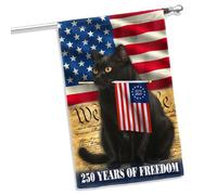Bannière Chat Patriotique Américain 250 Ans De Liberté Nous, Le Peuple États-Unis Double Face Drapeau Double Face Durable Drapeau Grand Pour Élection Extérieur Anniversaires 90X150Cm
