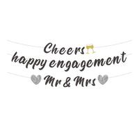 Bannière Cheers Happy Engagement Mr & Mrs, Guirlande Pailletée Pré-Assemblée Décoration pour Mariage Enterrement Vie Jeune Fille Fiançailles Guirlande pour Mariés Célébration Nouveaux Mariés