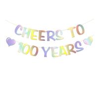 Bannière Cheers to 100 Years - Guirlande de fête pour 100e anniversaire - Décorations de fête d'anniversaire - Couleur arc-en-ciel laser