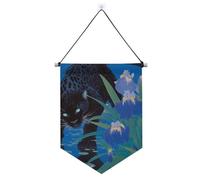 Bannière chic à suspendre motif léopard noir avec iris bleus avec tige télescopique - Décoration de fête pour l'intérieur et l'extérieur