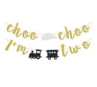 Bannière Choo Choo I'm Two pour 2ème anniversaire Décoration de fête sur le thème du train Paillettes dorées