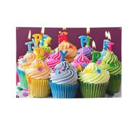 Bannière colorée à suspendre avec inscription « Happy Birthday Cupcakes » pour Halloween, Noël, 120 x 180 cm, toile de fond pour photographie, tapisserie murale pour toile de fond d'anniversaire