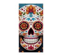 Bannière colorée en forme de crâne de sucre 90 x 180 cm - Bannières de fête saisonnières - Décoration verticale à suspendre pour porche, entrée, jardin