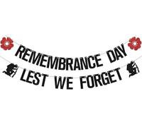 Bannière commémorative du jour du souvenir « Lest We Forget » pour vétérans - Décoration de jour de l'armistice de l'armée britannique - Noir pailleté