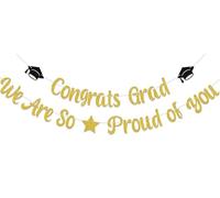 Bannière « Congrats Grad We Are So Proud of You » - Décorations de fête de remise de diplôme 2025 - Fournitures de fête de remise de diplôme - Fournitures de fête de remise de diplôme - Paillettes