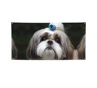 Bannière créative à suspendre au mur - Bannière Shih Tzu - Grande bannière de fête - Poster de fête - Toile de fond pour Nouvel An, remise de diplôme, mariage, fête d'anniversaire, photographie