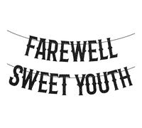 Bannière d'Adieu Douce Jeunesse, Drôle Funérailles pour ma Jeunesse Décorations d'Anniversaire Bannière de Lettres Fanions Panneau pour 20e 30e 40e d'Anniversaire Fête Fournitures (Noir)