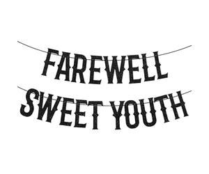 Bannière d'Adieu Douce Jeunesse, Drôle Funérailles pour ma Jeunesse Décorations d'Anniversaire Bannière de Lettres Fanions Panneau pour 20e 30e 40e d'Anniversaire Fête Fournitures (Noir)