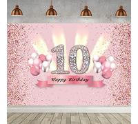 Bannière d'anniversaire 10e anniversaire décoration de fête or rose décoration de fête fille, panneau en tissu poster 10e anniversaire fête anniversaire bannière décoration de table, rose pailleté