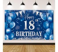 Bannière d'anniversaire 18 ans Bleue GlauStalos, Décoration d'anniversaire pour Garçons et Filles, 180 x 110 cm
