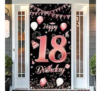 Bannière d'anniversaire 18 ans, noir rose 18 ans anniversaire décoration porte fond birhday bannière pour garçon fille anniversaire poster bannière de porte décoration murale 185x90cm