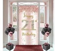 Bannière d'anniversaire 21e anniversaire pour fille avec inscription « Happy 21st Birthday » - Or rose - Panneau en tissu - Décoration de porte - Décoration de 21e anniversaire