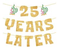 Bannière d'Anniversaire 25 Years Later, Bannière d'Anniversaire en Papier Pailleté Pré-Enfilée Toile de Fond pour Photo Décorations Fête à Thème de Dessin Animé Jaune