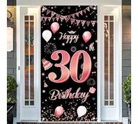 Bannière d'anniversaire 30 ans, noir rose 30 ans anniversaire décoration porte fond birhday bannière pour garçon fille anniversaire poster bannière de porte décoration murale 185x90cm
