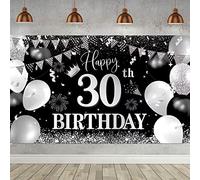 Bannière d'anniversaire 30e anniversaire noir argent, bannière d'anniversaire pour garçons filles, décoration de fête arrière-plan