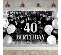 Bannière d'anniversaire 40 ans Noir Argent, Bannière d'anniversaire pour hommes et femmes, Bannière de fond pour la décoration de fête des 40 ans