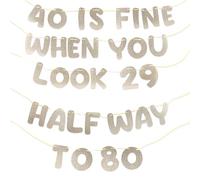 Bannière d'anniversaire à 2 slogan champagne - 40 is Fine When You Look 29 and Half Way to 80, Décorations scintillantes pour 40e anniversaire de mariage, fêtes et rassemblements (champagne)