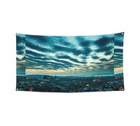 Bannière d'anniversaire au crépuscule urbain, bannière de fond de vacances (90 cm x 180 cm), adaptée pour la décoration de cour, tissu mural exquis de rideau.