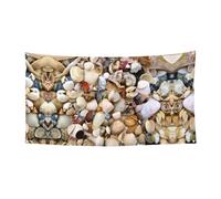 Bannière d'anniversaire avec différents coquillages, bannière de fond de vacances (90 cm x 180 cm), adaptée pour la décoration de la cour, tissu mural de fond exquis.