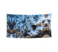 Bannière d'anniversaire avec pierres de mer, bannière de fond de vacances (90 cm x 180 cm), adaptée pour la décoration de cour intérieure, tissu mural exquis pour rideau.