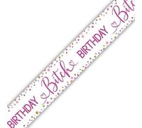 Bannière d'anniversaire « B*tch » rose, or rose, argent holographique « Happy Birthday »