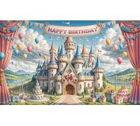 Bannière d'anniversaire Château de la princesse, décorations pour fête, accessoires, fond photographique pour décoration de fête, bannière Up Party, accessoires photo (1,1 x 1,8 m)