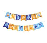 Bannière d'Anniversaire Chien, Guirlande Anniversaire Chien Pré-Assemblée avec Motif Empreintes Pattes pour Décorer un Fond de Fête à Thème(Bleu et Orange)