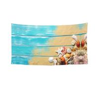 Bannière d'anniversaire coquillages et étoiles de mer, bannière de fond de vacances (90 cm x 180 cm), adaptée pour la décoration de cour, tissu mural exquis de rideau.