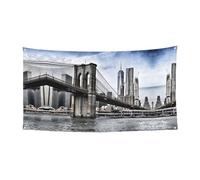 Bannière d'anniversaire de Brooklyn Bridge, bannière de fond de vacances (90 cm x 180 cm), adaptée pour la décoration de cour, tissu mural exquis.