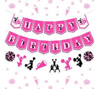 Bannière d'anniversaire de pom-pom girl, bannière de joyeux anniversaire pour filles, rose rouge, décoration de fête d'anniversaire sur le thème des pom-pom girls, We've Got Spirit