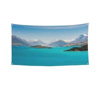 Bannière d'anniversaire îles et montagnes, bannière de fond de vacances (90 cm x 180 cm), adaptée pour la décoration de cour intérieure, tissu mural exquis.