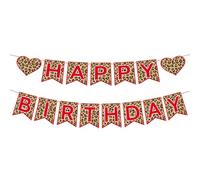 Bannière d'Anniversaire Motif Guépard Rouge, Bannière Joyeux Anniversaire Pré-Assemblée Guépard pour Femmes Filles Décorations Fête Thème Animaux Jungle Safari Léopard Accessoires Photomaton