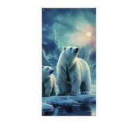 Bannière d'anniversaire multicolore à suspendre avec ours polaires aurores boréales _ Rideau de porte pour anniversaire de mariage baptême