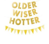 Bannière d'anniversaire Older Wiser Hotter,décorations de fête, décorations d'anniversaire pour femmes et hommes, 30e, 40e, 50e, 60e, 70e anniversaire, fournitures de décoration