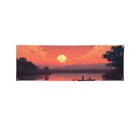 Bannière d'anniversaire personnalisée, affiches personnalisées, décorations | Bannière lac sous le coucher du soleil pour intérieur et extérieur - Pour homme et femme - Décoration d'intérieur