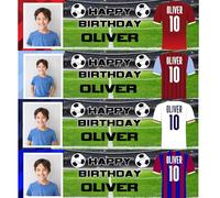 Bannière d'anniversaire personnalisée avec image - 110 x 30 cm - Décoration de fête sur le thème du football pour filles et garçons - Rouge