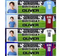 Bannière d'anniversaire personnalisée avec image - 110 x 30 cm - Décoration de fête sur le thème du football pour filles et garçons - Bleu clair