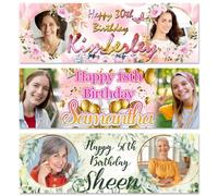 Bannière d'anniversaire personnalisée en plein air avec ballon photo pour femme et fille, décorations de fête pour 18e, 30e, 40e, 50e, 60e, 70e, 80e anniversaire