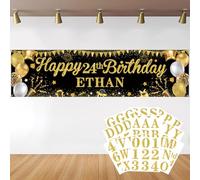 Bannière d'anniversaire personnalisée pour fête, avec option nom et âge - Autocollants de l'alphabet et des chiffres personnalisés à faire soi-même - Toile de fond pour fête d'anniversaire, intérieur