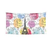 Bannière d'anniversaire Tour Eiffel de Paris - Bannière de fond de vacances (90 cm x 180 cm), adaptée pour la décoration de cour intérieure, tissu mural exquis.